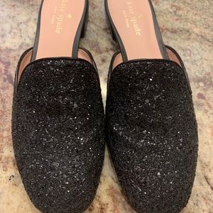 Kate spade black glitter mules